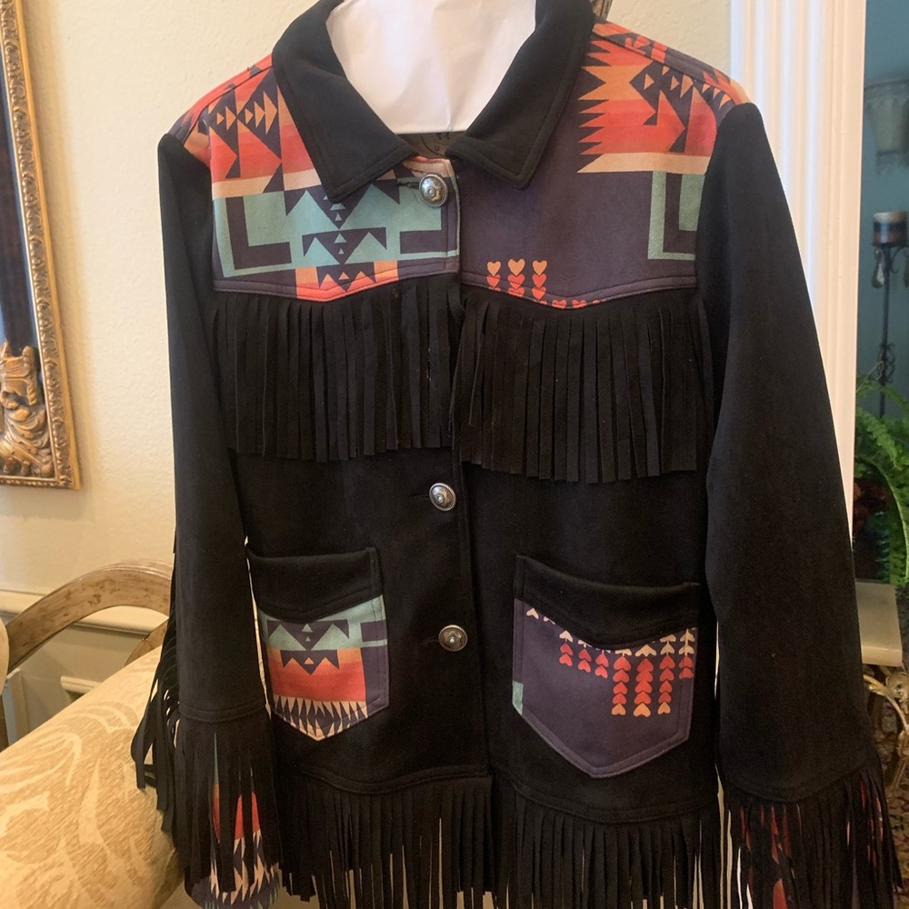 Fringed Black and Multicolor Women's Blazer-Jacket